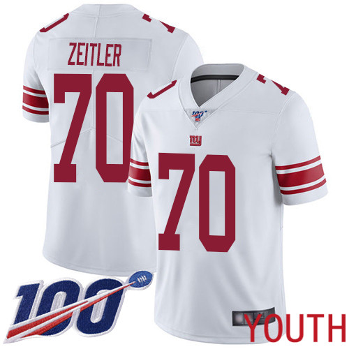 Youth New York Giants 70 Kevin Zeitler White Vapor Untouchable Limited Player 100th Season Football NFL Jersey